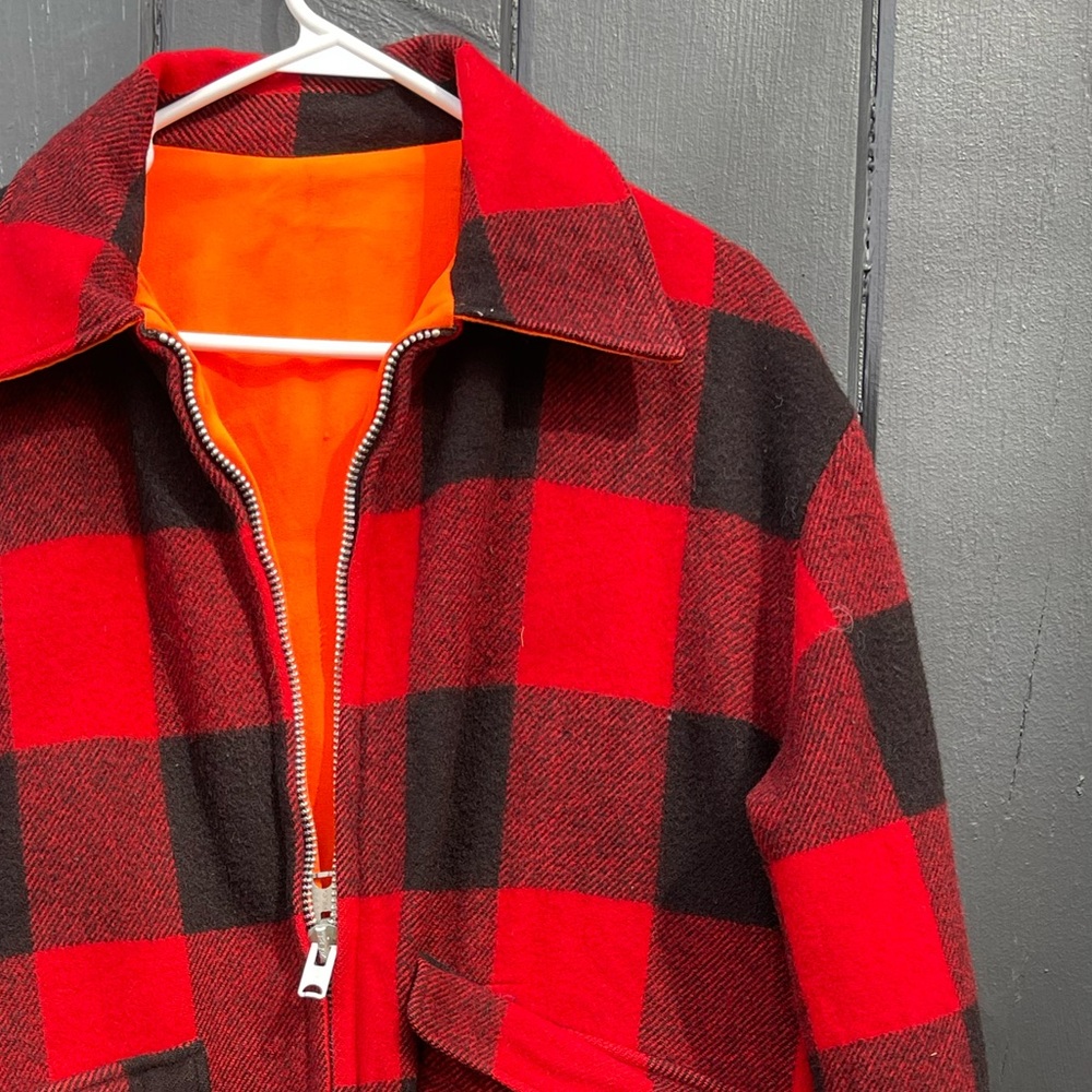Vtg Reversible Jacket - Red & Black Buffalo Plaid / Hunter Orange Men's Large
